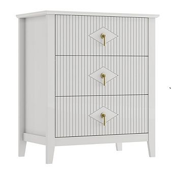 Fluted Nightstand with 3 Drawers and Metal Handle
