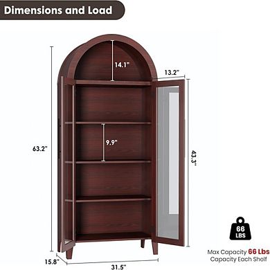 Arched Kitchen Pantry Storage Cabinet with Glass Doors and Open Shelves