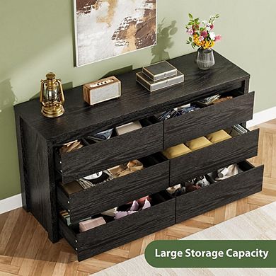 Wide Modern Six Drawer Dresser with Handle-Free Design