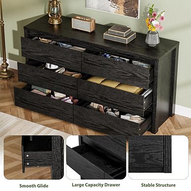 Wide Modern Six Drawer Dresser with Handle-Free Design