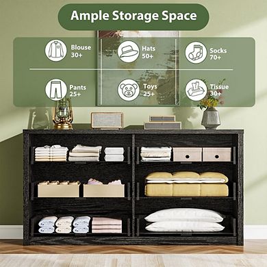 Wide Modern Six Drawer Dresser with Handle-Free Design