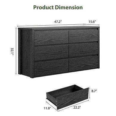 Wide Modern Six Drawer Dresser with Handle-Free Design