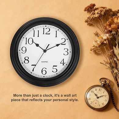 Vintage Wall Clock, 12" Plastic Finish Clock, Battery Operated Easy Install for Living Room Office