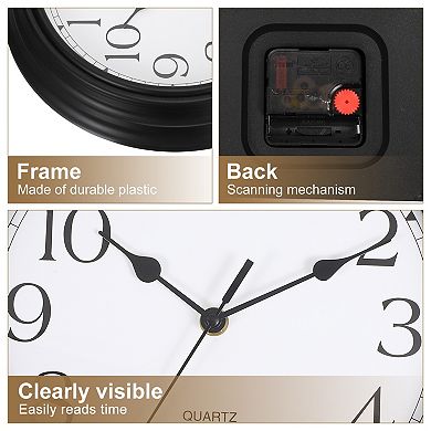 Vintage Wall Clock, 12" Plastic Finish Clock, Battery Operated Easy Install for Living Room Office