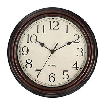 Vintage Wall Clock, 12" Plastic Finish Clock, Battery Operated Easy Install for Living Room Office