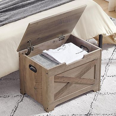 23.6 in Storage Chest, Wooden Storage Bench with Safety Hinge, Easy Assembly, Large Shoe Bench