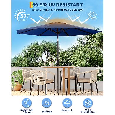 9 ft Patio Table Umbrella - 8 Sturdy Ribs, Push Button Tilt, Crank, UV & Waterproof