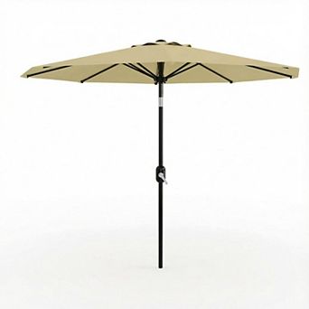 9 ft Patio Table Umbrella - 8 Sturdy Ribs, Push Button Tilt, Crank, UV & Waterproof
