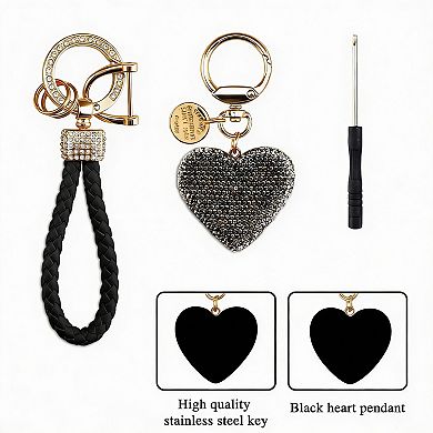 Heart Rhinestone Keychain with Wrist Strap - Stylish & Elegant