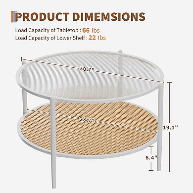 Round 2-Tier Coffee Table with Tempered Glass Top - For Living Room, Office & Small Spaces