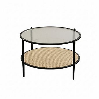 Round 2 tier Coffee Table with Tempered Glass Top - For Living Room, Office & Small Spaces