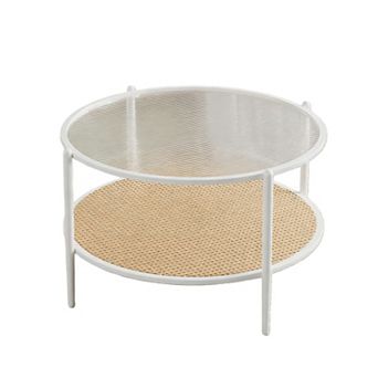 Round 2 tier Coffee Table with Tempered Glass Top - For Living Room, Office & Small Spaces