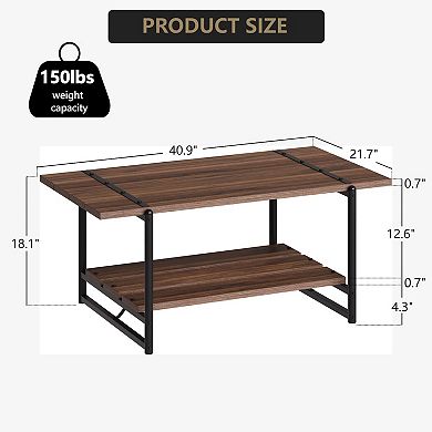 Coffee Table,2-Tier Living Room Table w/Storage Shelf,Metal Frame Sofa Table for Small Spaces