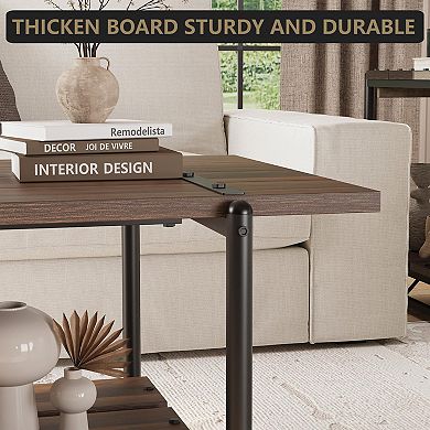 Coffee Table,2-Tier Living Room Table w/Storage Shelf,Metal Frame Sofa Table for Small Spaces
