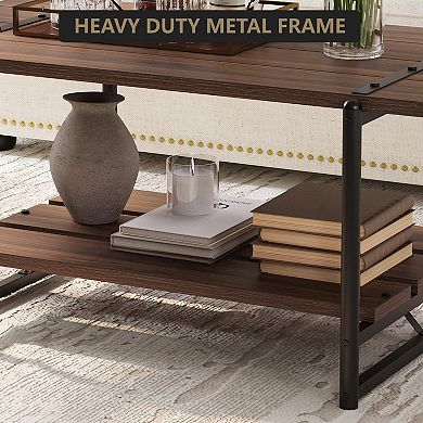 Coffee Table,2-Tier Living Room Table w/Storage Shelf,Metal Frame Sofa Table for Small Spaces