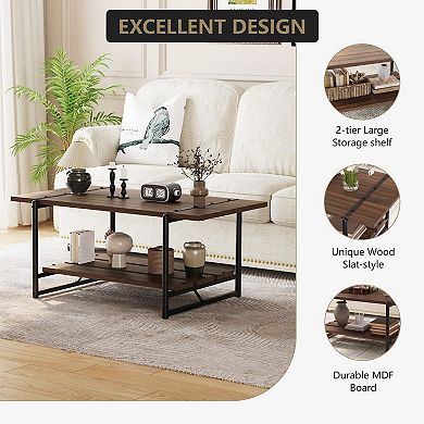 Coffee Table,2-Tier Living Room Table w/Storage Shelf,Metal Frame Sofa Table for Small Spaces