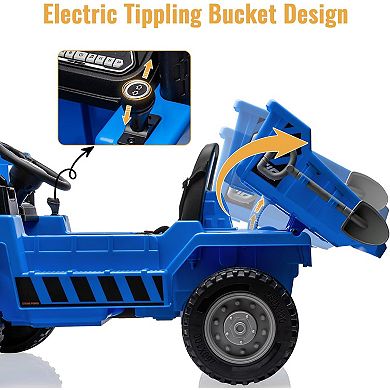 12V 5WD Kids Electric Ride On Dump Truck with Remote, Adjustable Dump Bed, Two Speeds, Music & LED
