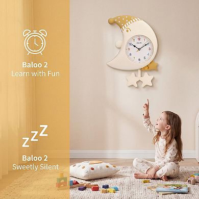 Cute Cartoon Moon Wall Clock with Star Decor, Silent Non-Ticking Wall Clock for Decor 18x12x2.4 inch