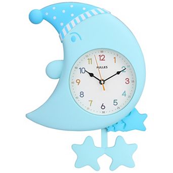 Cute Cartoon Moon Wall Clock with Star Decor, Silent Non-Ticking Wall Clock for Decor 18x12x2.4 inch