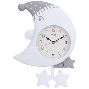 Cute Cartoon Moon Wall Clock with Star Decor, Silent Non-Ticking Wall Clock for Decor 18x12x2.4 inch