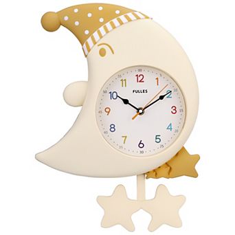 Cute Cartoon Moon Wall Clock with Star Decor, Silent Non-Ticking Wall Clock for Decor 18x12x2.4 inch