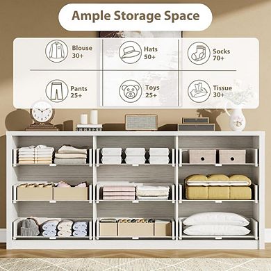 Rustic Farmhouse Nine Drawer Dresser with Handle-Free Design and Anti-Tip Safety