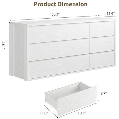 Rustic Farmhouse Nine Drawer Dresser with Handle-Free Design and Anti-Tip Safety