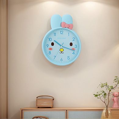 Cute Bunny Face Wall Clock, 3D Bow-Accent Rabbit Silent Clock Clocks Battery Operated 13x10x1.5 inch