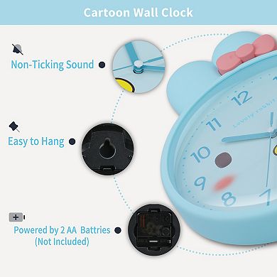 Cute Bunny Face Wall Clock, 3D Bow-Accent Rabbit Silent Clock Clocks Battery Operated 13x10x1.5 inch