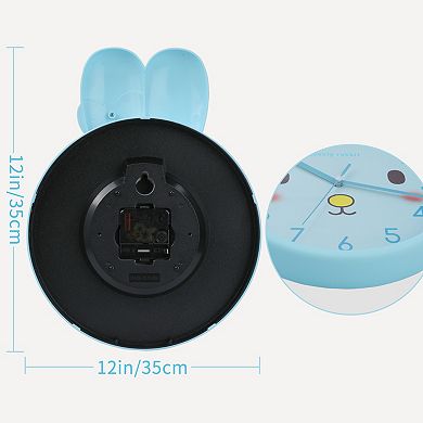 Cute Bunny Face Wall Clock, 3D Bow-Accent Rabbit Silent Clock Clocks Battery Operated 13x10x1.5 inch