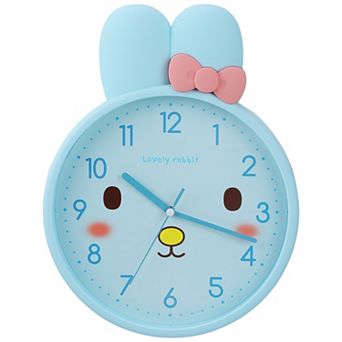 Cute Bunny Face Wall Clock, 3D Bow-Accent Rabbit Silent Clock Clocks Battery Operated 13x10x1.5 inch