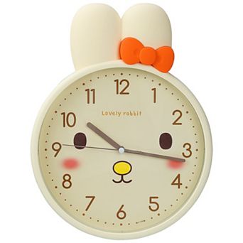Cute Bunny Face Wall Clock, 3D Bow-Accent Rabbit Silent Clock Clocks Battery Operated 13x10x1.5 inch