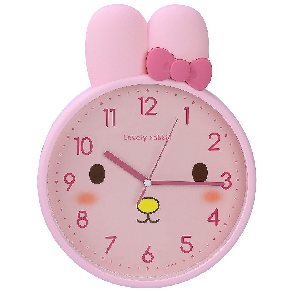 Cute Bunny Face Wall Clock, 3D Bow-Accent Rabbit Silent Clock Clocks ...