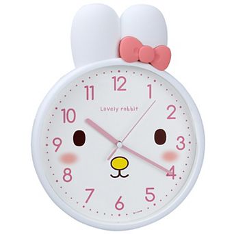 Cute Bunny Face Wall Clock, 3D Bow-Accent Rabbit Silent Clock Clocks Battery Operated 13x10x1.5 inch