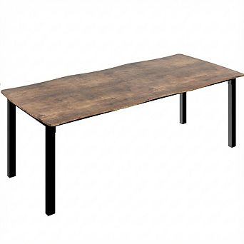 Rustic Rectangular Dining Table with Irregular Edge and Metal Frame