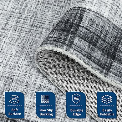 Modern Bordered Area Rug Machine Washable Non Slip Pet Friendly Low Pile for Living Room