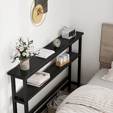 5.9" Narrow Sofa Table, 2 Tier Skinny Console Table w/Adjustable Shelf, Slim Behind Couch Table