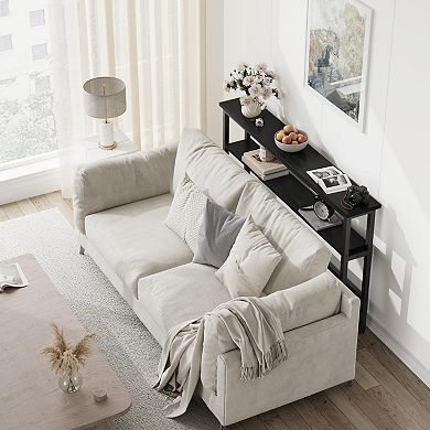 5.9" Narrow Sofa Table, 2 Tier Skinny Console Table w/Adjustable Shelf, Slim Behind Couch Table