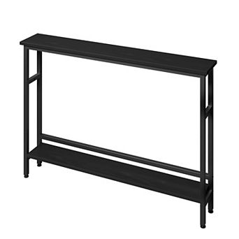 5.9" Narrow Sofa Table, 2 tier Skinny Console Table w/Adjustable Shelf, Slim Behind Couch Table