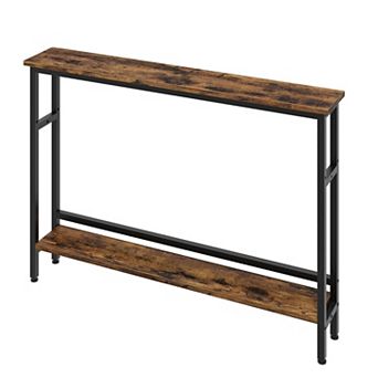 5.9" Narrow Sofa Table, 2 tier Skinny Console Table w/Adjustable Shelf, Slim Behind Couch Table