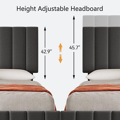 Upholstered Platform Bed Frame with Four Storage Drawers and Adjustable Headboard