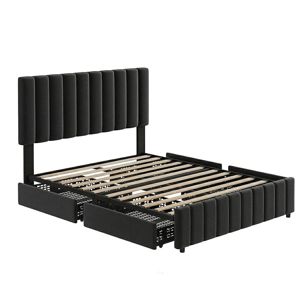 Upholstered Platform Bed Frame with Four Storage Drawers and Adjustable ...