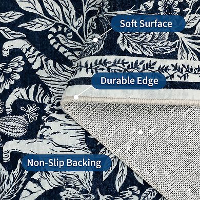 Animal & Foliage Print Area Rug Machine Washable Non shedding Low Pile Pet Friendly for Bedroom