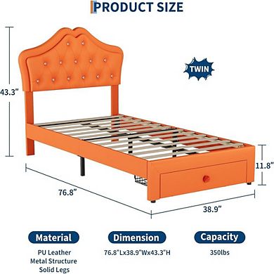 Upholstered Platform Bed Frame with LED Headboard and Storage Drawers