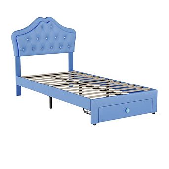Upholstered Platform Bed Frame with LED Headboard and Storage Drawers