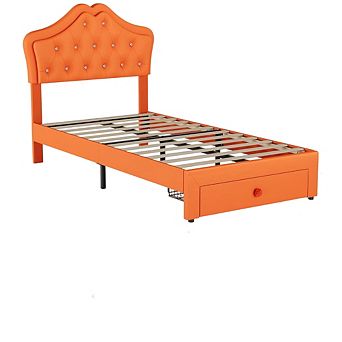 Upholstered Platform Bed Frame with LED Headboard and Storage Drawers