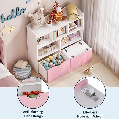 Toy Storage Organizer with Movable Drawers and Hidden Wheels