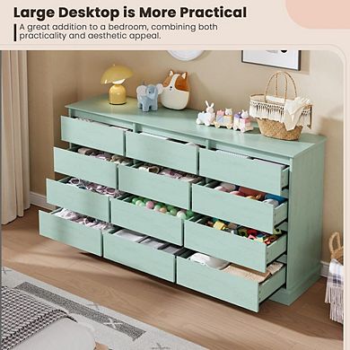 Large 12 Drawer Dresser with Wide Top and Deep Storage Drawers