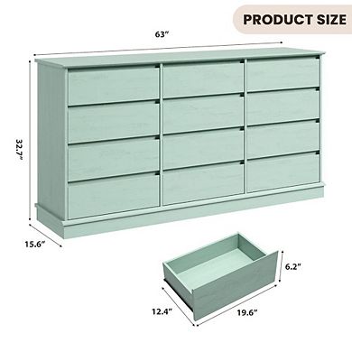 Large 12 Drawer Dresser with Wide Top and Deep Storage Drawers