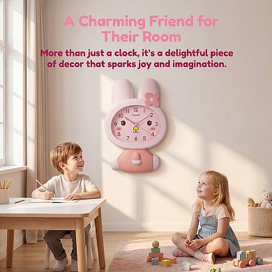 Cute Bunny Wall Clock, 3D Cartoon Rabbit Silent Sweep Clock, Battery Operated 16x11x2.1 inch